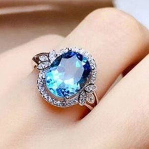 Sterling Silver & Blue Aquamarine Ring